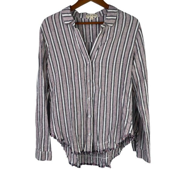 Cloth & Stone Tops - Cloth Stone Shirt Size Medium Striped Raw Hem Button Up Linen Blend Long Sleeve